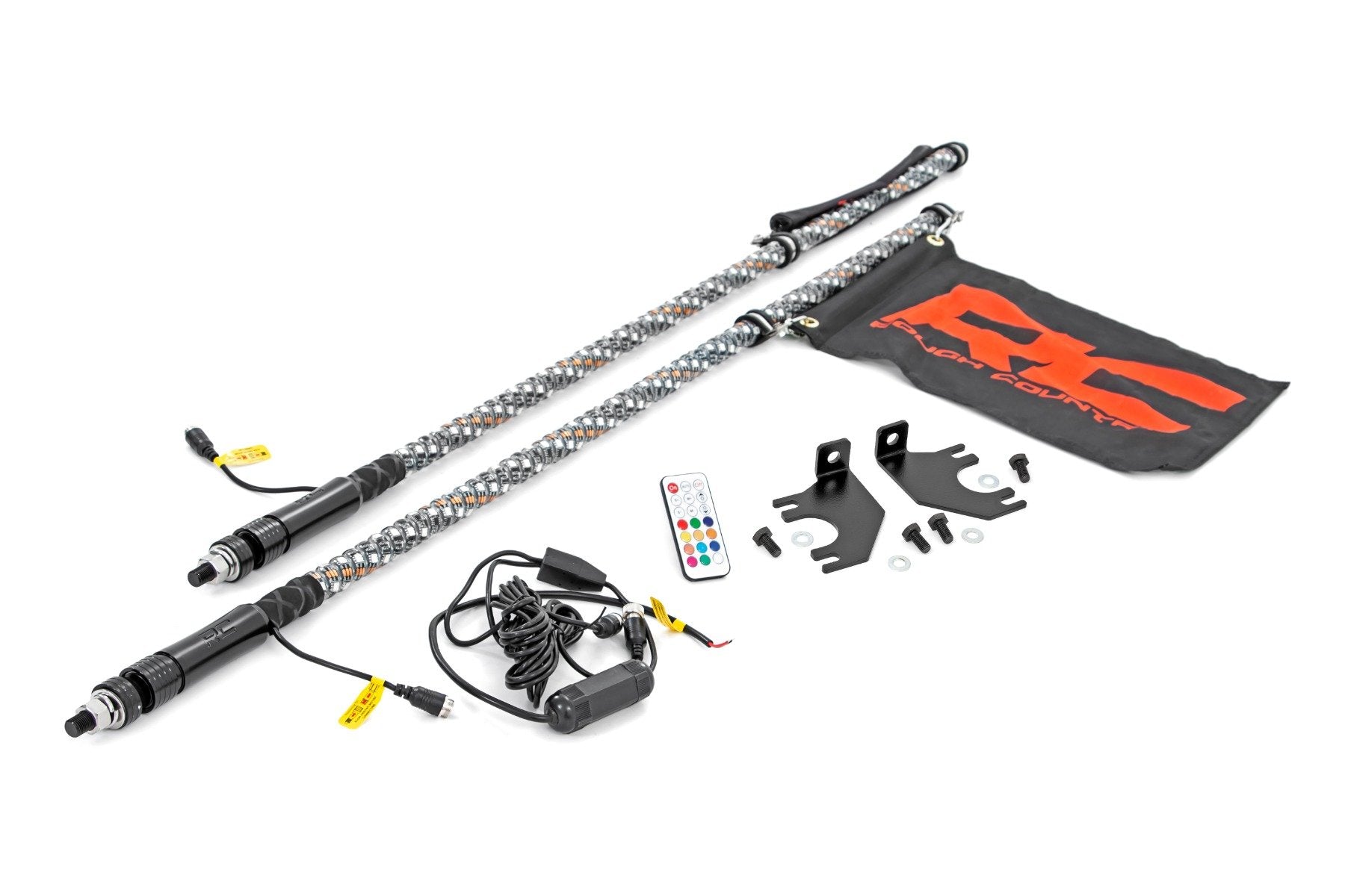 Whip Mount | Cage | 4' Multl-Color LED Whip Pair | Kawasaki Teryx4