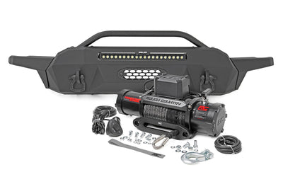 Rough Country Front Bumper | Hybrid | 20" Blk LED | 9500-Lb Winch Syn | Toyota Tacoma (16-23)
