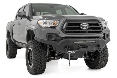 Rough Country Front Bumper | Hybrid | 20" Blk LED | 9500-Lb Winch Syn | Toyota Tacoma (16-23)