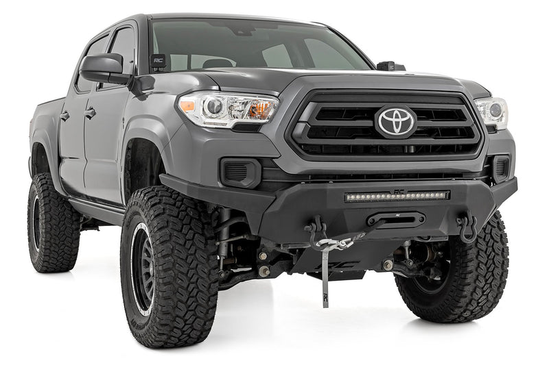 Rough Country Front Bumper | Hybrid | 20" Blk LED | 9500-Lb Winch Syn | Toyota Tacoma (16-23)