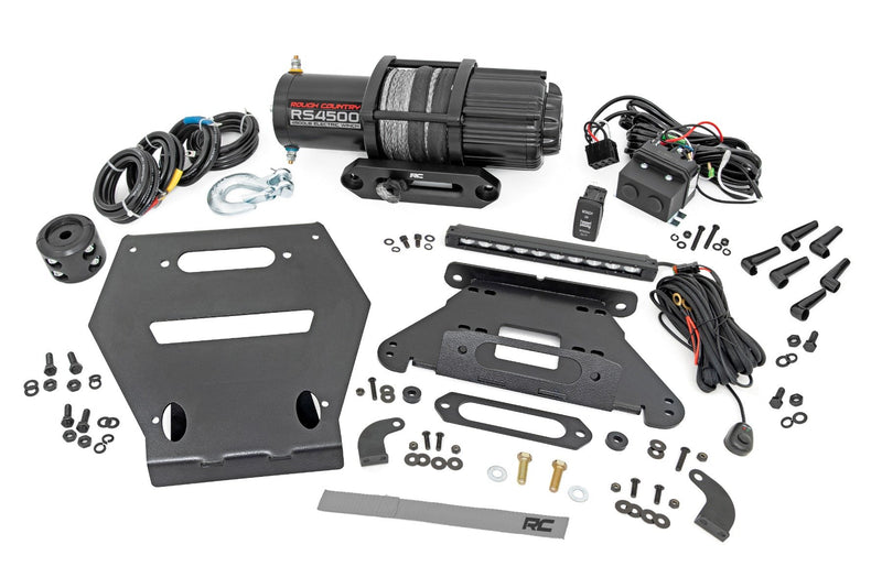 Rough Country LED Light | Winch Mount | RS4500S | 10" Black Slimline | Polaris RZR Pro R