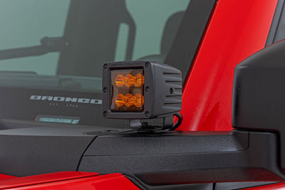 Rough Country 2 Inch LED Light Pods | Spot Beam | Amber Lens | Square