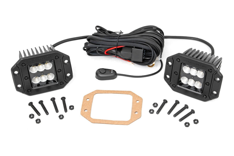 Rough Country 2 Inch Black Series LED Light Pods  | Pair | Flood | Flush Mount