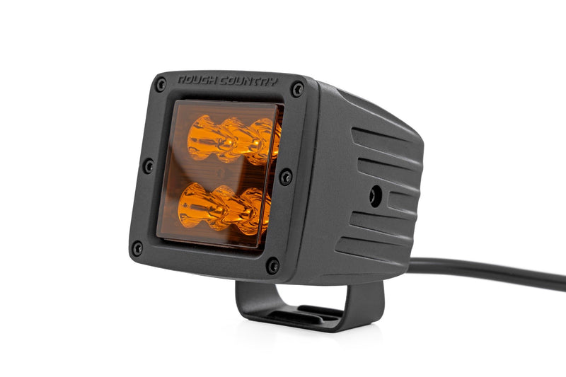 Rough Country 2 Inch LED Light Pods | Spot Beam | Amber Lens | Square