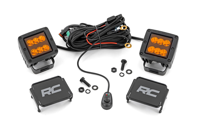 Rough Country 2 Inch LED Light Pods | Spot Beam | Amber Lens | Square