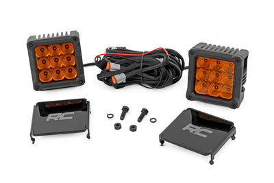 Rough Country 4 Inch LED Amber Light Pods | Square | Amber DRL | Pair