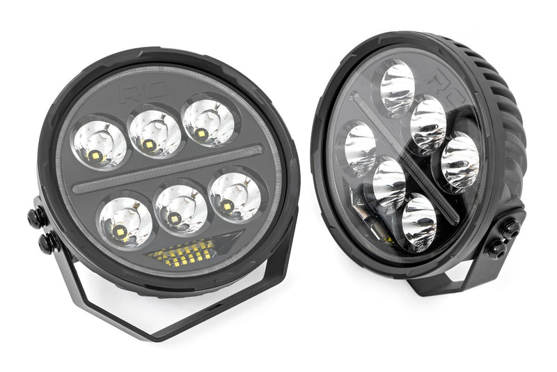 Rough Country Black Series Halo LED Light Pair | White/Amber DRL | 6.5 Inch | Round