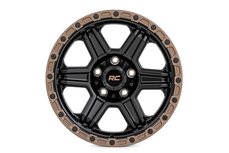 Rough Country Rough Country 79 Series Wheel | One-Piece | Semi Gloss Black w/Bronze Ring | 18x9 | 6x5.5 | -12mm