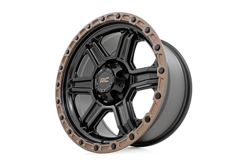 Rough Country Rough Country 79 Series Wheel | One-Piece | Semi Gloss Black w/Bronze Ring | 18x9 | 5x5 | -12mm