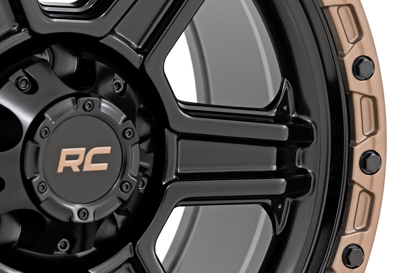 Rough Country 79 Series Wheel | One-Piece | Semi Gloss Black w/Bronze Ring | 17x8.5 | 5x5 | 0mm