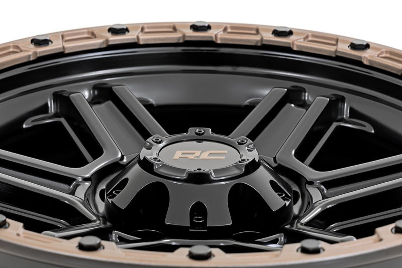 Rough Country 79 Series Wheel | One-Piece | Semi Gloss Black w/Bronze Ring | 15x8 | 5x4.5 | -19mm