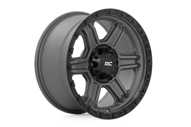 Rough Country 79 Series Wheel | One-Piece | Gunmetal Gray w/Black Ring | 17x8.5 | 6x5.5 | 0mm