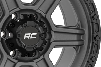 Rough Country 79 Series Wheel | One-Piece | Gunmetal Gray w/Black Ring | 17x8.5 | 6x5.5 | 0mm