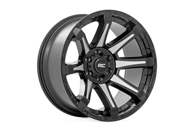 Rough Country 81 Series Wheel | One-Piece | Semi Gloss Black w/machined spokes | 20x9 | 5x5.5 | 0mm