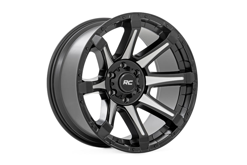 Rough Country 81 Series Wheel | One-Piece | Semi Gloss Black w/machined spokes | 20x9 | 8x180 | 0mm