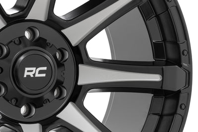Rough Country 81 Series Wheel | One-Piece | Semi Gloss Black w/machined spokes | 20x9 | 5x5.5 | 0mm