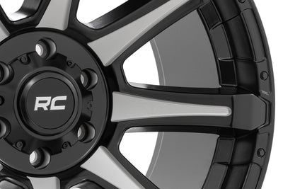Rough Country 81 Series Wheel | One-Piece | Semi Gloss Black w/machined spokes | 20x9 | 5x150 | +18m