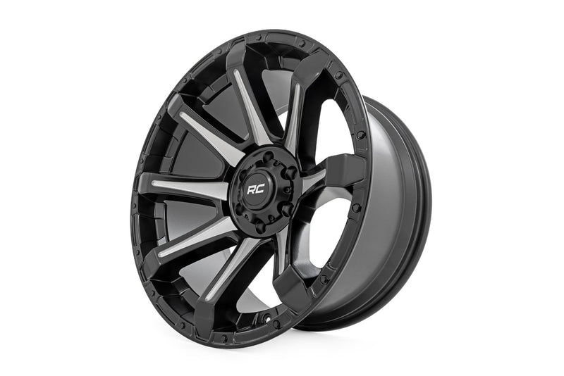 Rough Country 81 Series Wheel | One-Piece | Semi Gloss Black w/machined spokes | 20x10 | 6x5.5 | -19