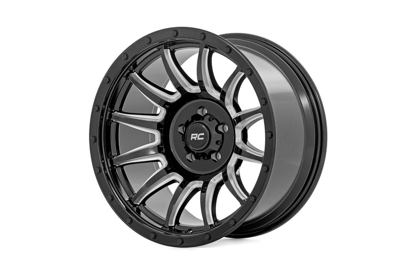 Rough Country 90 Series Wheel | One-Piece | Gloss Black w/machined spokes | 20x9 | 6x5.5 | -12mm