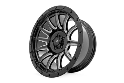 Rough Country 90 Series Wheel | One-Piece | Gloss Black w/machined spokes | 18x9 | 6x5.5 | -12mm
