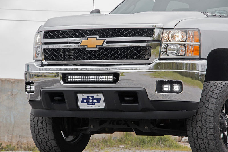 LED Light Kit | Fog Mount | 2" Black Pair | White DRL | Chevy Silverado 2500 HD/3500 HD (11-14)