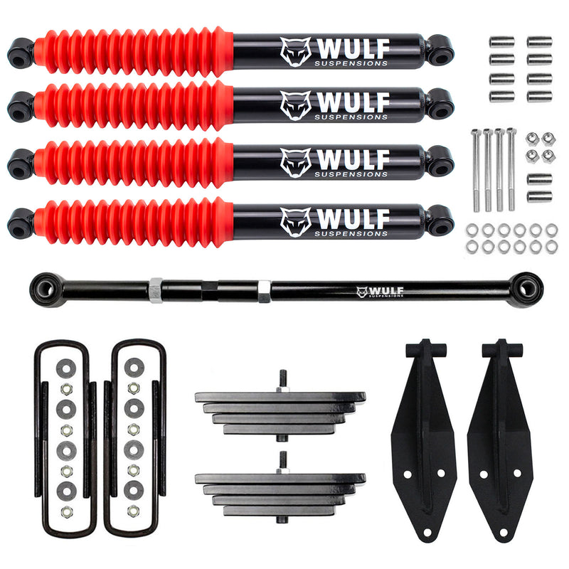2.8" Front Leaf Pack Lift Kit w/ WULF Shocks and TB Fits 1999-2004 Ford F350 4X4