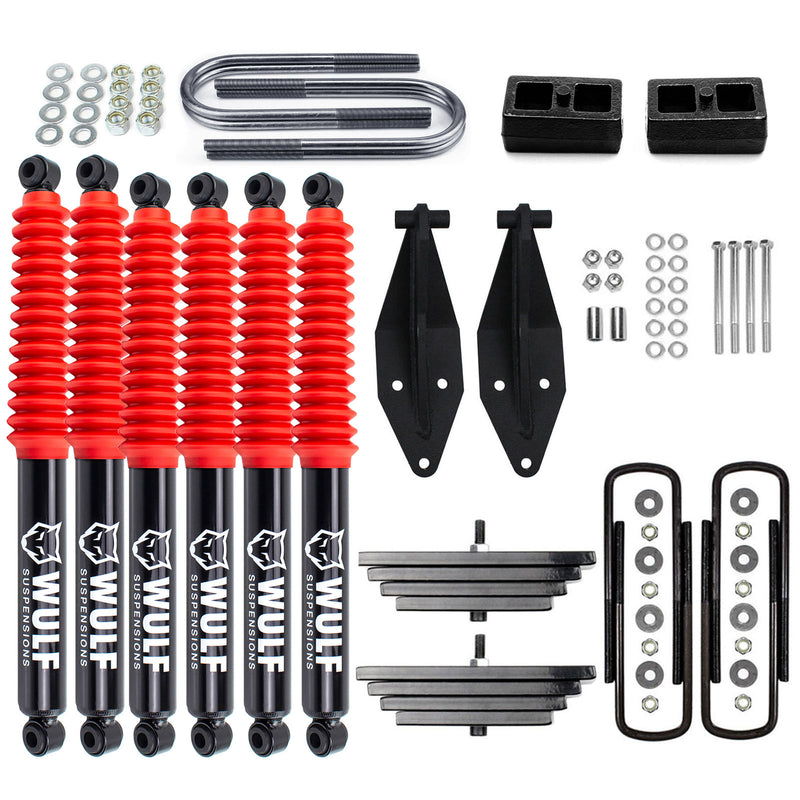 2.8" Front 2" Rear Lift Kit w/ Dual WULF Shock Kit For 1999-2004 Ford F350 4X4