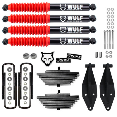 3" Front Mini Leaf Pack Lift Kit with WULF Shocks Fits 1999-2004 Ford F350 4X4